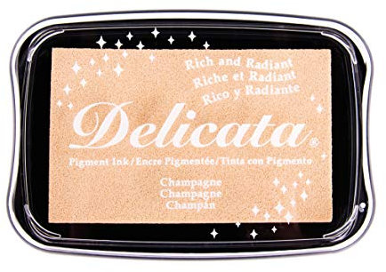 Rayher 29187617 Delicata Metallic Stempelkissen, glänzend, 9,9 x 6,8 x 1,9 cm, Pigmentkissen, Stempelfarbe, Tsukineko, kaschmir gold