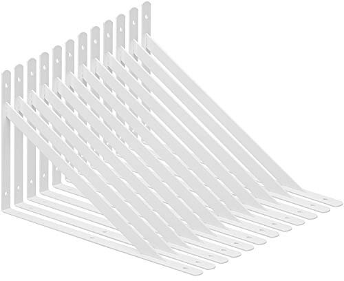 Acrux7 12 Pcs Heavy Duty Shelf Brackets, 9.8 x 6.3 Inch Floating Shelves Tripod Triangle Shelf Brackets, 90 Degree Angle Wall Mounted Shelf Supporter Bracket Frame, White