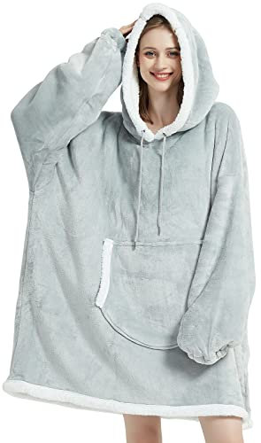 softan Hoodie Sweatshirt Decke Robe, Großer Sherpa Plüschpullover mit übergroßen Taschen,Super Weiche und Bequem Flanell Decken Pullover Hoodie für Erwachsene Männer & Frauen & Jugendliche
