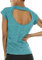 icyzone Damen Sport T-Shirt Kurzarm Laufshirt Rückenfrei Fitness Oberteile Gym Yoga Top (M, Baltic)