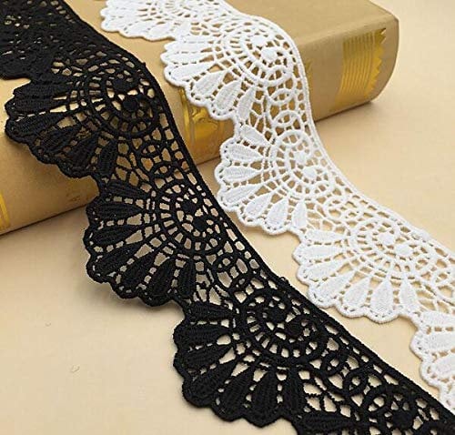 Yulakes 5 Yard 6cm Weiß schwarze Baumwolle spitzenband Vintage Häkelband Spitze Borte Häkelspitze Häkel-Borte Spitzenband für Nähen Handwerk Hochzeit Deko Scrapbooking Geschenkbox (Weiß)