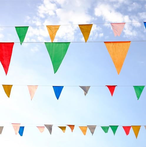 5X XXL Wimpelkette Stoff 100 Meter bunt Girlande Banner Fahne zum Aufhängen Indoor & Outdoor Draußen als Deko Dekoration für Feste, Party & Geburtstage UVM.