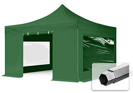 TOOLPORT Faltzelt Professional 4x4 m - mit 4 Seitenteilen (Panoramafenster) Faltpavillon ALU Pavillon Partyzelt grün