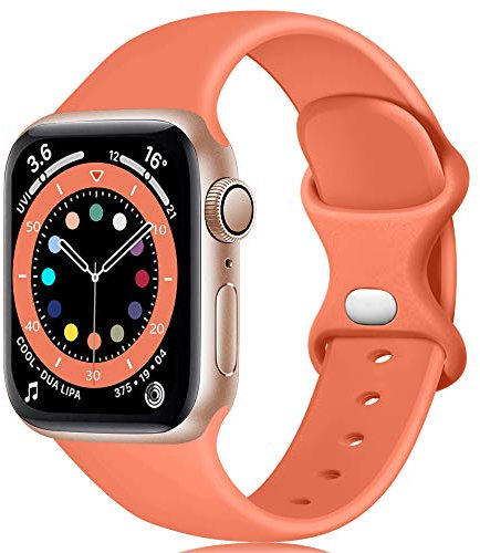 Epova Silicone Strap Compatible with Apple Watch Strap 40mm 38mm 41mm 42mm, Replacement Straps for iWatch SE Series 10 9 8 7 6 5 4 3 2 1, Coral, Small