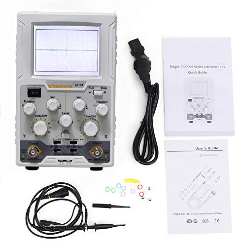 Oscilloscopio, AS101 Oscilloscopio digitale virtuale da tavolo in metallo plastico portatile Un canale 100 V - 240 V 100 MS/s(EU Plug)