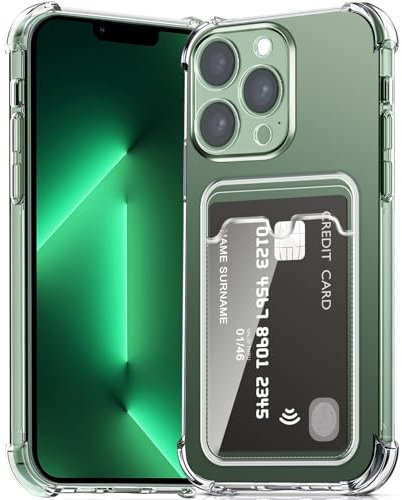 ÁRBOLORO Hülle für iPhone 13 Pro mit Kartenfäch Transparent Silikon TPU Handyhülle Ultra Dünn Weiche Stoßfest Flexibel Handy Tasche Bumper Case für iPhone 13 Pro