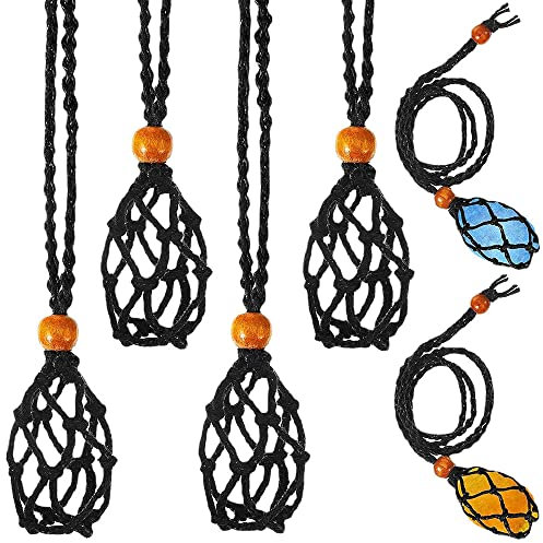 4 Pièces Cordons Porte-Pierre Vide, Collier Porte-Cage Cristal en Filet, pour Cristaux, Pierre, Bijoux de Bricolage, 90 cm (Noir)
