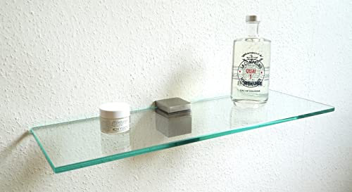 Dekoleidenschaft Wandregal aus 8mm Glas, klar & satiniert, Verschiedene Formen und Größen, Glasregal, Glasboden, Glasablage, Badregal, Eckregal Bad Ablage Regal (Zentralclip Optima 2, 60x25 cm klar)
