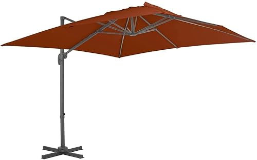 Hommdiy Ampelschirm mit Aluminium-Mast Sonnenschirm Gartenschirm Marktschirm Strandschirm Schirm Kurbelschirm Terrakotta-Rot 300 * 300 * 258cm