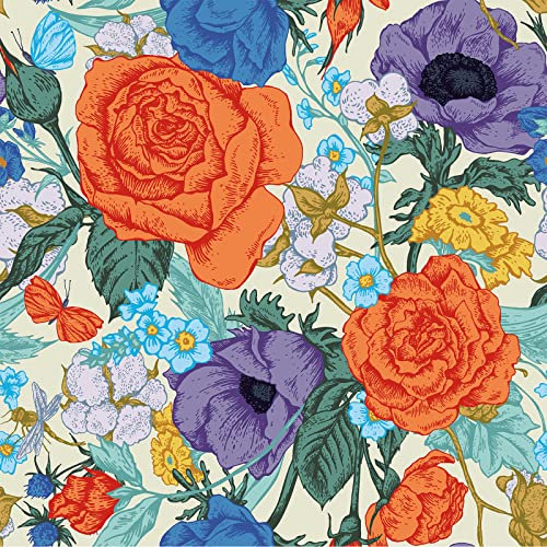 VEELIKE Tapete Rosen Vintage 44.5cm×900cm Blumentapete Fototapete Schlafzimmer Klebefolie Muster Deckentapete Schrankpapier Pfingstrose Deko Wohnzimmer Möbelfolie Selbstklebend Küchentapete Abwaschbar
