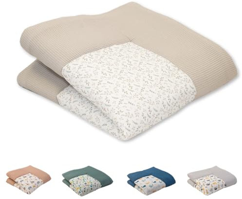 ULLENBOOM ® Baby Krabbeldecke 140x140 cm gepolstert - Floral-Sand (Made in EU) - XXL Krabbeldecke für Baby mit 100% OEKO TEX Baumwolle, ideal als Babydecke & Spieldecke