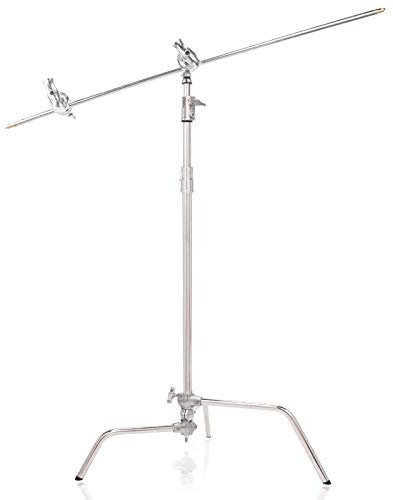 BOLLUMA Support en C Robuste de 300 cm avec Perche de 127 cm et têtes de préhension, Support d'éclairage réglable en Acier Inoxydable avec Pied Coulissant, pour Studio de Photographie, réflecteur