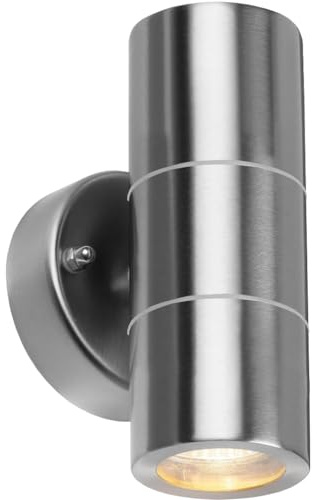 Body-Plus Up Down Outdoor Wall Lights, GU10 Fittings Up Down Lights Stainless Steel Outdoor Wall Lights Mains Powered - Exterior Wall Light for Terrace, Balcony, Garage – Silver Steel [Energy Class A]