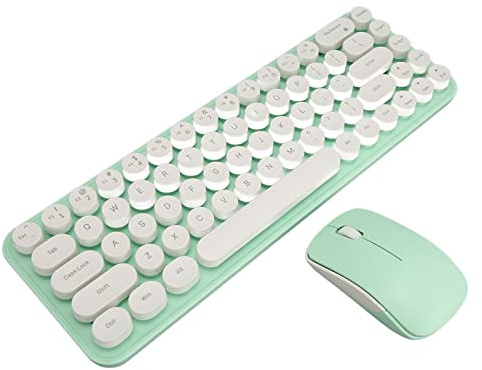 ADITAM Combo tastiera mouse wireless, connessione wireless 2.4G, set mini tastiera mouse portatile, design retro macchina da scrivere, 68 tasti, mouse silenzioso, per ufficio casa (bianco verde)