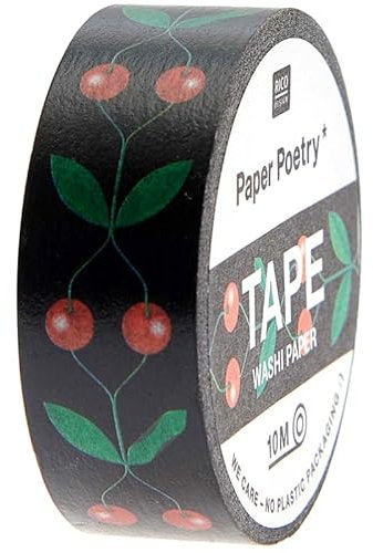 Rico Design Masking Tape Kirschen Schwarz 1,5 cm 10 m