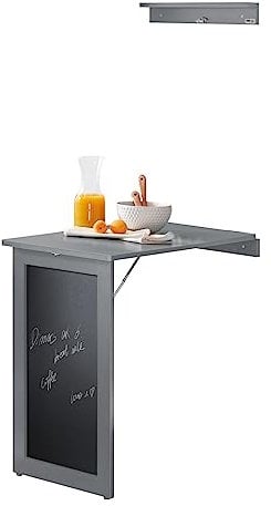 SoBuy Table Murale Rabattable à Manger Pliable avec Tableau Mémo Extensible Gain de Place pour Cuisine, Bureau et Petits Espaces Gris 50cm x 75cm x 76cm FWT20-HG