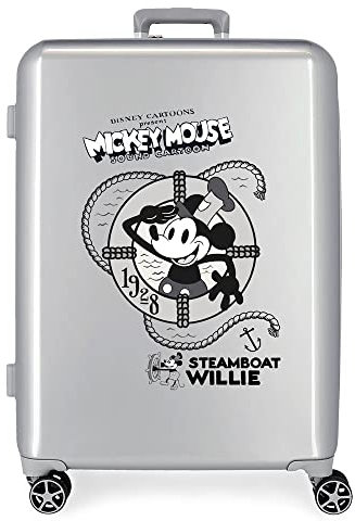 Disney 100 Mickey Steamboad Mittelgroßer Koffer, Grau, 48 x 70 x 26 cm, starres ABS, integrierter TSA-Verschluss, 81 l, 2 kg, 4 Doppelräder