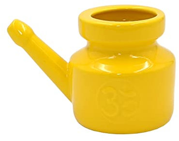 Biebri Neti Pot - Jarra de limpieza nasal (cerámica, 400 ml), color amarillo