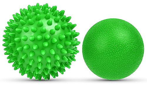 URAQT Faszienball, 2er Set Kleine Igelball Hart, Faszien Massageball mit Noppen, Massagebälle zur Behandlung Von Muskelverspannungen, Igelbälle Massage Ball für Füße Rücken Nacken Hände （Grün）