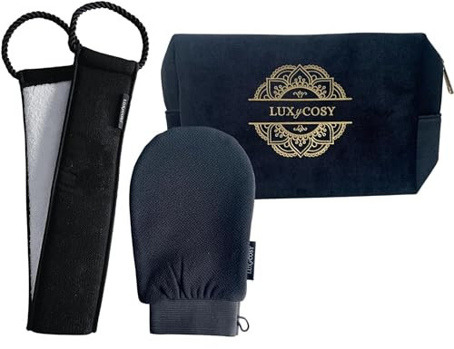 Soin du corps exfoliant Coffret lot gant avec sangle lave dos CRIN Kessa Trousse de Toilette, Maquillage Gommage exfoliant Corps et Visage pour Bain/Douche nettoie et purifie 3 pieces femme/homme