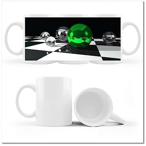 H2328M_Cup - Taza de té con foto de bola de ajedrez verde