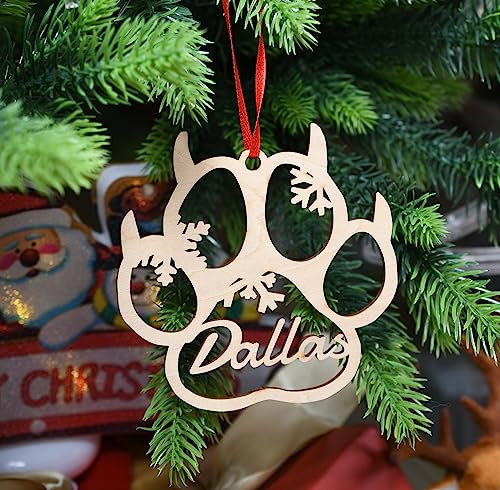 yky Personalisierte hölzerne Weihnachtsdekoration, personalisierte Hunde-Weihnachtsschmuck aus Holz, personalisierte Weihnachtskugel (XF4,1 Stück)