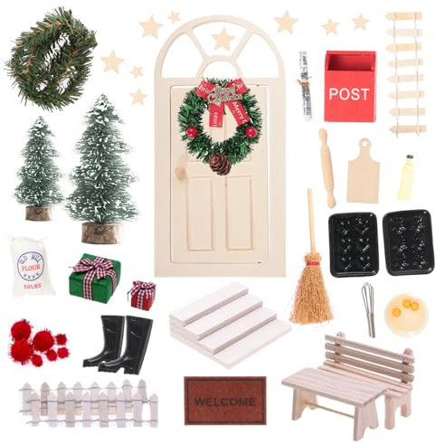 MILAIUN Wichteltür Zubehör Weihnachten Set, 27 PCS Wichteltür Set inkl. Backset-Wichteltür Zubehör mit Briefkasten, Kinderzimmer Dekoration für Weihnachten, DIY Geschenk für Kinder.