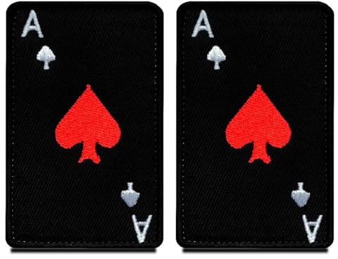 2 Stück Death Card Poker Rot A ACE Patch Militär Aufkleber Bänder Patch für Airsoft Cosplay Paintball Taktische Biker Kleidung Rucksack Uniform Weste Hundegeschirr