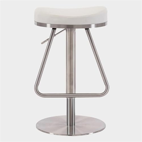 Barstuhl Barhocker Verstellbarer Küchenhocker, drehbarer Barstuhl aus PU-Leder, stilvoller moderner gepolsterter Lounge-Sitz aus Edelstahl mit Fußstütze, geeignet für Küche, Café, Bistro, Th (Weiß)