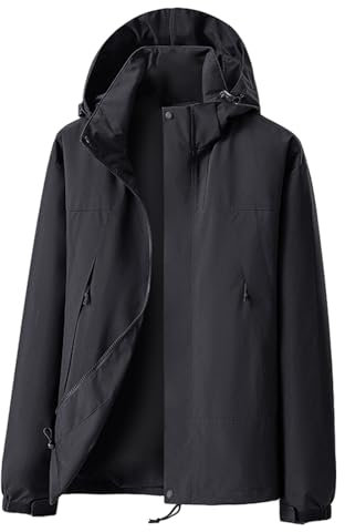 Ynport Crefreak Veste de Pluie Imperméable en Plein Air Pour Hommes Respirante Anti Salissure Randonnée Imperméable Coupe Vent Imperméable Avec Capuche Amovible et Poche Zippée, Noir, M