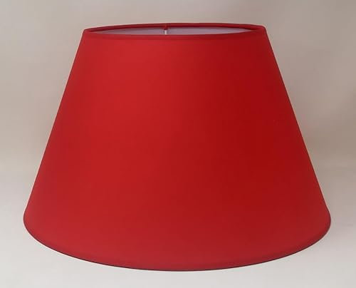 40 cm Cono Paralume, Tessuto di Cotone con PVC Bianco, Prodotto Artigianale, per Lampada da Tavolo, Piantana (Rosso)