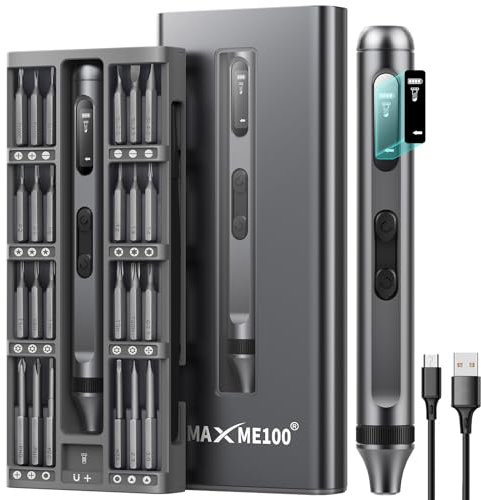 MAXME100® Powerful Cordless Electric Precision Screwdriver Set With LED Light - Small Mini Micro Screwdriver Set for DIY Projects and Repairs - Rechargeable Portable