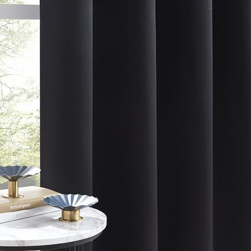 Bujasso Black Full Blackout Curtains Triple Layer Thermal Insulated Window Panels 54 inches Long for Living Room Bedroom Understated luxury Black Draps Grommet Top 2 Panels 90 Wx54 L