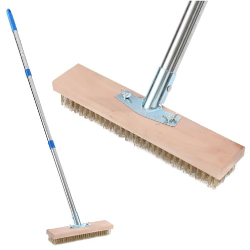 TOPWAY Wire Broom Stiff Steel Wire Brush 30cm with 1200mm Stainless Steel Detachable Handle Outdoor Garden Yard Floor Brush Steel Bristles for Deck Scrub Sweep Weed Patio Pathways