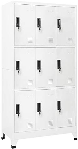 SECOLI Fächerschrank Schließfachschrank Wertfachschrank Schließfachschrank mit 9 Fächern Metallspind Weiß-3 90x45x180 cm Stahl Metallschrank Spind Schließfächer Kleiderschrank