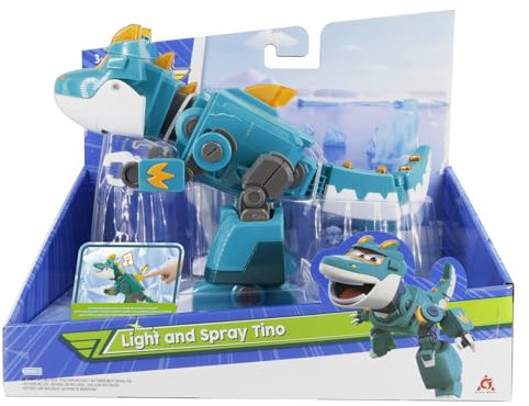 Super Wings EU760437 - Light and Spray Tino, ca. 23 cm große Dino-Figur mit Licht- und Soundeffekten, inkl. Spray-Funktion, für Kinder ab 3 Jahren