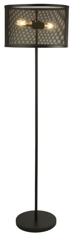 Licht-Erlebnisse Stehlampe Wohnzimmer 145 cm niedrig Ø 40 cm Metall Mesh für 2x E27 Retro Design Stehleuchte innen Bodenleuchte