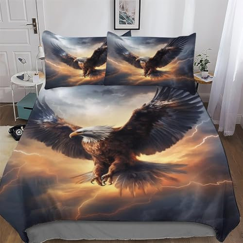 PAZZK Adler Bettwäsche Set 2 teilig Superweiches Microfaser Bettbezug Mit Reißverschluss Und Kopfkissenbezug Deckenbezug Für Jungen Mädchen Bettbezüge Single (135x200cm)