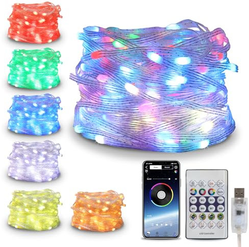 CLYCTIP 10M 100LED IP65 Wasserdichte Lichterkette Bunt Mit Timer Fernbedienung, Musik Sync, APP Gesteuert, 210 Modi USB für Garten Hochzeit Halloween Weihnachten Balkone Party