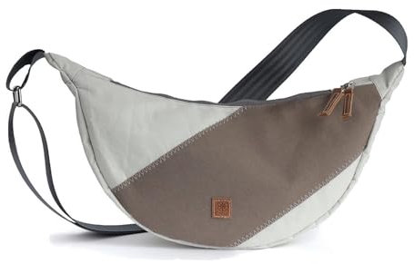 360° Roop Moonbag Crossover Tasche, Recyceltes Segeltuch, Weiß / Grau / Orange, 16cm x 32cm x 10cm (HxBxL), 4 Liter, Unisex-Erwachsene, Halbmondförmig, Reißverschluss, Grau