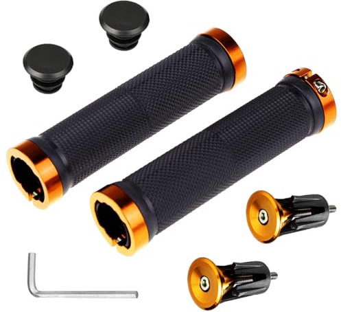 YTOOK Bike Handlebar Grips, Non-Slip Rubber Mountain Bike Grip with Aluminum Lock, BMX Grips and MTB Grips, Professional Lock on Grips for Foldable Pit Bike Urban Bicycles (Gold)…