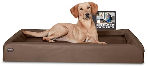 SABRO KUDDE Orthopädisches Hundebett – Martin Rütter – Hochwertiges Kunstleder – Waschbar & Wasserabweisend – Ergonomisch – Premium Haustierzubehör für Mittelgrosse, Grosse Hunde L in Braun
