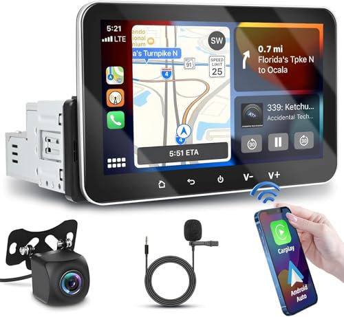 Inefala Android Autoradio 1Din Wireless CarPlay Android Auto, Radio mit Bildschirm 7 Zoll 2G+32G Car Play, Display Touchscreen Monitor mit Bluetooth FM/RDS WiFi GPS Navi SWC EQ, Rückfahrkamera, MIC