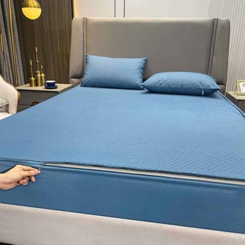 Coprimaterasso impermeabile, 200 x 220 cm, con cerniera, protezione anallergica e ipoallergenica, colore blu