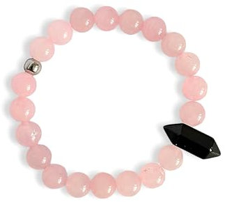 Rose Quartz and Obsidian Healing Crystal Bracelet Beaded Gemstone Womens Jewellery