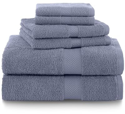 Martex 6-Piece 100% Ringspun Cotton Towel Set | Quick Dry | Super Absorbent & Soft | Lightweight | 2 Bath Towels | 2 Hand Towels | 2 Wash Cloths | Heather Blue