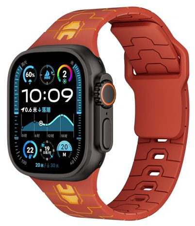 Sportarmband für Apple Watch Ultra/2 Armband 49mm 46mm 45mm 44mm 42mm 41mm 40mm 38mm Armbänder Herren Kinder,Iron Man Gravierte Uhrenarmband Silikon Band für Apple Watch 10 iWatch 9 8 7 6 5 4 3 SE2