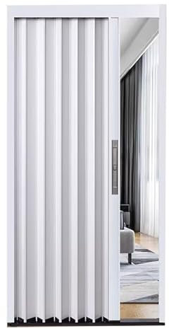 Falttür für Küche und Bad, Ziehharmonika-Akkordeon, 203 cm hoch, Bi-Falttüren, Innen-Aluminium, einziehbare große Schiebetür im Scheunenstil mit Schloss und Schlüssel, platzsparend (weißer R
