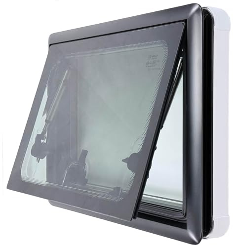 Shield Autocare 700mm x 400mm Tempered Glass Campervan Window with Integrated Black Out Blind & Fly Net | Top Hinge Tilt Van Windows for Caravan Motorhome Van Conversion