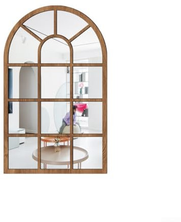 Specchio da parete per finestra, con cornice in legno, decorazione da parete vintage rustica ad arco, specchio decorativo per ingresso in fattoria, per soggiorno, bagno, camera da letto (legno)